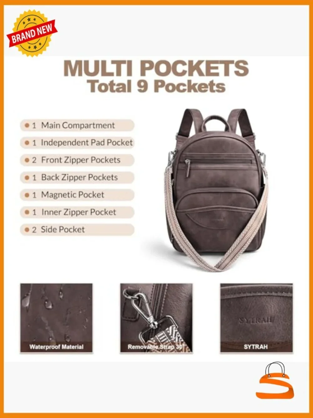 Mini Vegan Leather Backpack Purse RFID Blocking Tablet Pocket Convertible